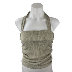 NEW Zara Women's Green Textured Sleeveless Halter Neck Slim Fit Crop Tank Top L